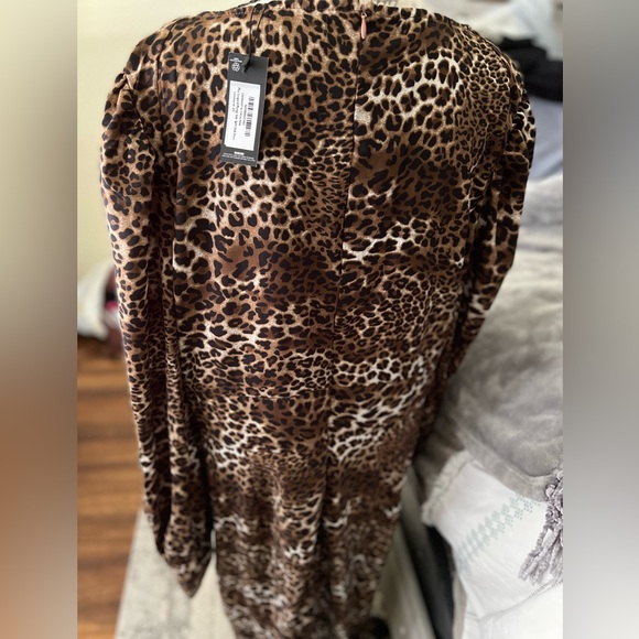 Leopard plunge neck dress/ side split midi dress/ plus size - Picture 4 of 5